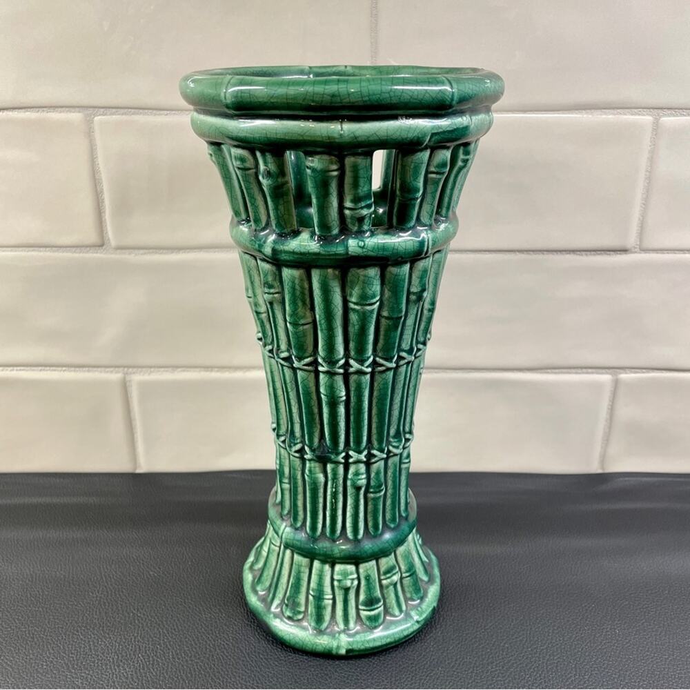 Ceramic Crackle Glaze Green Bamboo Majolica Vase